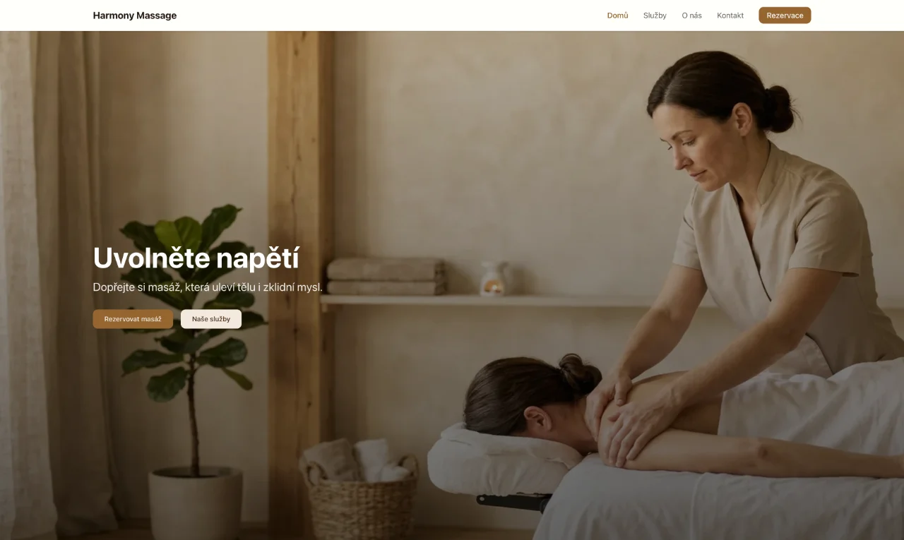 Harmony Massage – ukázka webu na Slateroom